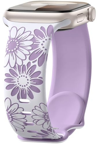 Maledan Inciso Floreale Cinturino Compatibile con Cinturino Apple Watch 40mm 41mm 38mm 42mm per Donne, Cinturino Sportivo in Silicone Bicolore per iWatch SE Series 10 9 8 7 6 5 4 3 2 1, Bianco/Lavanda
