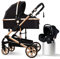 HAQMG Kinderwagen Organizer mit Babykorb und Anti-Shock-Federn, 3 in 1 Kinderwagen mit Babyschale Wanne und Sportwagen, Kinderwagen Buggy Kinderwagenschalen (schwarz)