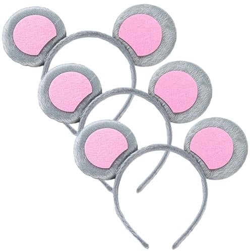 EUPSIIU 3 Pieces Mouse Ears Headband, Animal Ears Hairband For Kids Adults, Mouse Animal Costume Headpiece for Kids Fancy Dress Up Animal Cosplay Children Halloween Theme Party Supplies (Mouse, M)