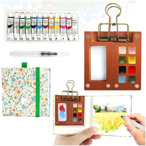 Audasi 5 Pièces Mini Palette Aquarelle, 8 Grids Mini Aquarelle de Voyage Set Miniature Palettes d'Aquarelle Portable Palette Portable pour Peintres Artistes et étudiant