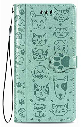 Fertuo Hülle für Samsung Galaxy A16 / A26 / A17, Handyhülle Leder Flip Case Tasche mit Kartenfach, Magnet und Standfunktion [Katze Hund Muster] Schutzhülle Cover, Grün