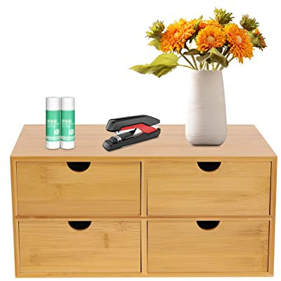 Schreibtisch Organizer aus Holz mit Schublade 4 Schubladen für Büroutensilien, Bambusböden, Schubladenboxen für Schreibtisch, Büro, Home-Office