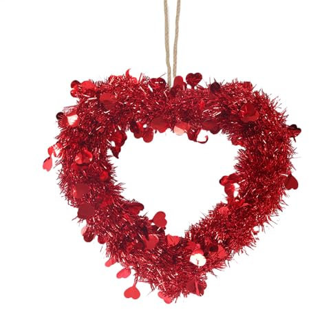 Corona de puerta delantera para el día de San Valentín, corona del día de San Valentín, decoración de boda, guirnalda roja en forma de corazón, adorno de corona del día de San Valentín, adorno