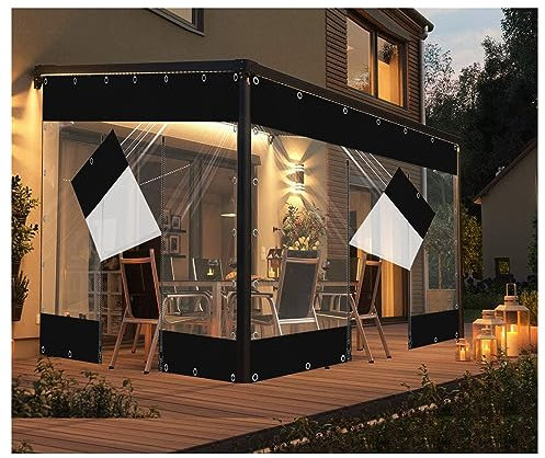 Transparente wasserdichte PVC-Plane mit Reißverschluss für Außen Pergola Terrasse Veranda Gartenhaus Transparente Seitenteile mit Ösen Wetterfest und anpassbar 1,8 x 3 m
