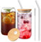 Zykphao 500ml Can Shaped Glass Cups Set, Drinking Glasses with Bamboo Lids and Glass Straw, Beer Glasses, Iced Coffee Glasses, Clear Cute Tumbler Cup, Ideal for Cocktail, Coke, Soda(2pcs)