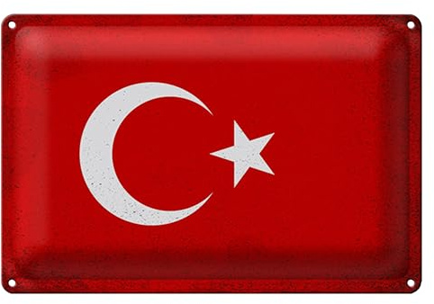 Blechschild Türkei Flagge | Dekoration | Wandkunst | Retro-Stil | 40 cm x 30 cm