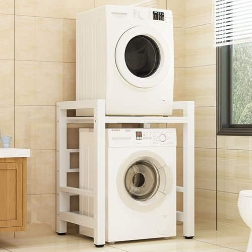 Waschmaschinenschrank Universelles, Robustes Stapelgestell für Wasch- und Trockner, Verstellbare Aufsatzwaschmaschinen-Stapelsätze, über Waschmaschinen- und Trocknerregalen für Die Waschküche(White)