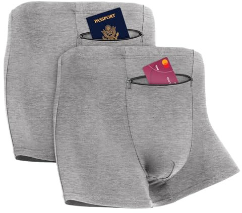 LUWOO Men's Underwear with A Secret Front Pocket, Boxer Briefs for Men (Grey) (UK, Alpha, M, Regular, Regular, Grey)