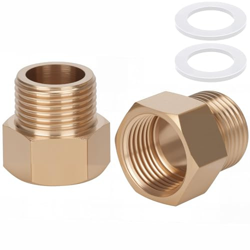Noosverl 2-Pack Brass AG/IG Reducer Adapter 3/8 Zoll Reduzierstück Thread | Durable Pipe Connection Converter with Rubber Seal for Water/Gas/Liquid Systems