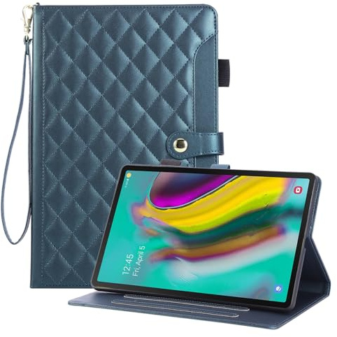 Rosbtib Case for Samsung Galaxy Tab S5e 2019 Model 10.5 Inch SM-T725/T720, Checkered Embroidered PU Leather Case with Hand Strap, Stand and Magnetic Closure for Galaxy Tab S5e, Green