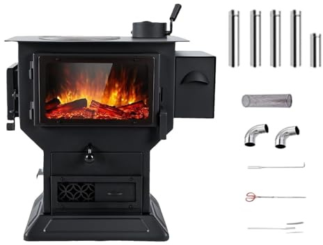 Cast Iron Wood Stove, Woodburning Stove Indoor with View Window, Portable Tent Multi Fuel Burning Heater, Heating and Cooking, BBQ