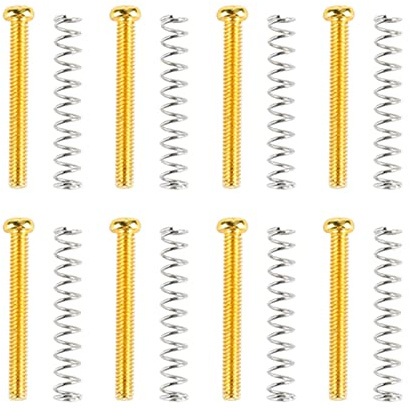 Qqmora Gitarren-Tonabnehmer-Schrauben-Feder-Set, Premium-Eisen-Doppelspulen-Tonabnehmer-Befestigungsschrauben und Federn für die Reparatur und Wartung von E-Gitarren, 8-teiliges Set (Gold)