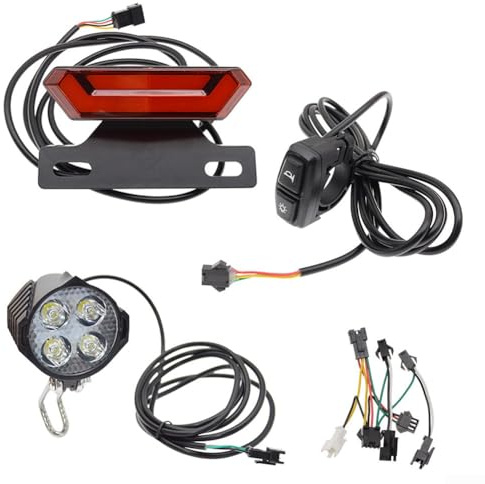 ToolsEvery Kit de luces para bicicleta eléctrica de 24 V-48 V, 1 juego de luces LED delanteras y traseras con interruptor de 6 pines, compatible con bicicletas eléctricas, IPX4 impermeable, para