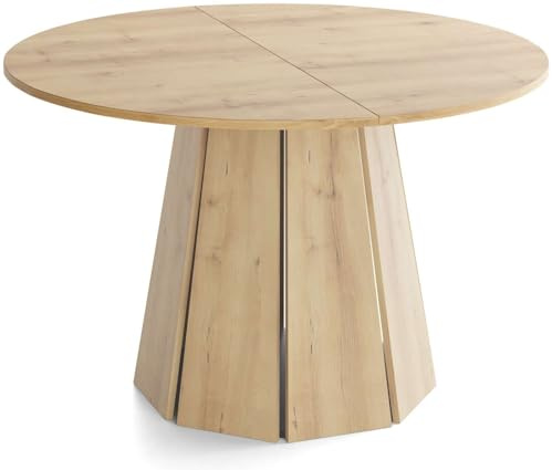 WFL GROUP Runder Esstisch Ausziehbar 100-180 cm mit 2X 40 cm Einlegeplatten für 4-8 Personen – Skandi Japandi Design Minimalistisch Platzsparend für Küche & Esszimmer in Buche Hellbraun