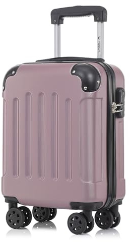 YONSLY Kabinenkoffer mit abnehmbaren Rädern, S Koffer Suitcase Rose Rot, Trolley Reisekoffer, Rollkoffer Handgepäck mit 4 Rollen 360°, Hartschalenreisekoffer, Zahlenschloss, Gummigriff
