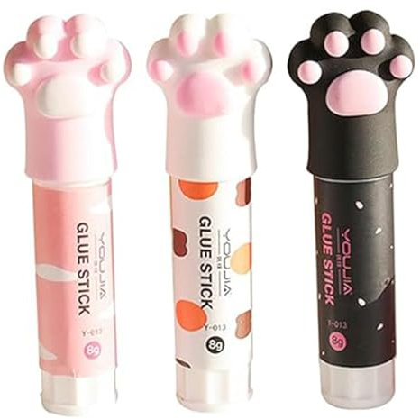 3 barras de pegamento lindas, con forma de garra de gato, barras de pegamento sólido de 3, 9 x 0, 8 pulgadas para la escuela, barra rápida de colores, papelería Kawaii no tóxica para niños