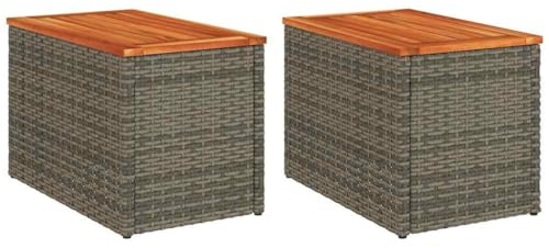 Mhdvray Garten-Beistelltisch 2er Set Grau 55x34x37 cm aus Poly-Rattan und Akazienholz wetterfest für Balkon Terrasse Outdoor Gartenmöbel Lounge for kleine Balkone und Garten