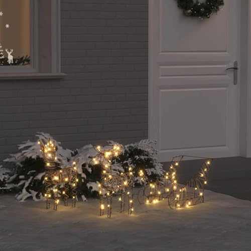 Ziaphsol Rentier Zieh Schlitten Deko Warmes Weiß 53 x 28 x 33 cm Rattan mit 160 LEDs USB für Innen Außen Garten Terrasse Weihnachtsdeko festliche Beleuchtung