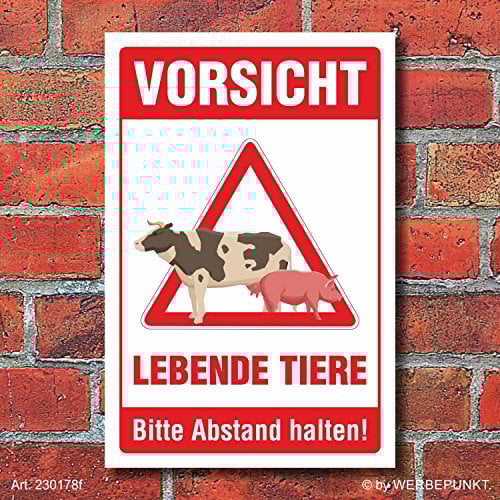 Schild Lebende Tiere Abstand halten Tiertransport Warnschild 3 mm Alu-Verbund 300 x 200 mm