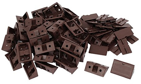 sourcing map Closet Cabinet Plastic 4 Holes Shelf Corner Brace Joint Brackets Support Brown 50pcs
