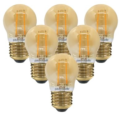 paul russells LED Filament Golf Ball Light Edison Screw E27, 20W Equivalent Replacement G45 Bulb, 2.5W 200LM LED 2200K Amber Lamps, Home Ceiling Chandelier Energy Saving Lightbulbs, Pack of 6