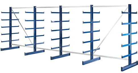 eurokraft | pro | Kragarmregal mit identischer Kragarm-Länge | Regallänge 5400 mm | zweiseitig | enzianblau
