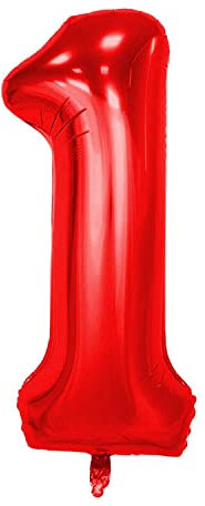 XXL Folienballon Zahl 100 cm in Rot - Helium geeignet - für Geburtstag Hochzeit Party uvm - Zahlen Ballon im Zahlen-Design Jubiläum Geschenk Luftballon Zahlenballon riesen 18 Nummer Deko (Zahl 1)
