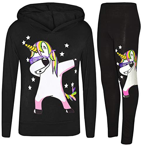 A2Z 4 Kids Girls Unicorn Hoodie Leggings Lounge Outfit Rainbow Stripe 7-13 | Long Sleeve Drawstring Elasticated Waist Stretch Two Piece Activewear