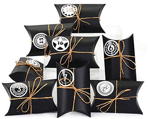 EKKONG Adventskalender zum Befüllen, 24 Adventskalender Kraftpapier Tüten mit 24 Zahlenaufklebern - für Weihnachten zum Basteln und Verzieren, Weihnachts-Geschenktüte zum DIY und Befüllen (Schwarz)