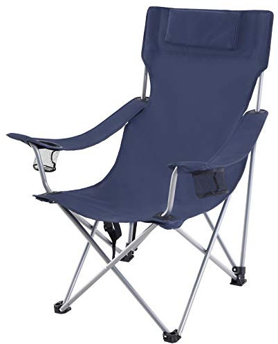 SONGMICS Campingstuhl, faltbar, Outdoor, mit Armlehnen, Kopfstütze, Gläserhalter, Stabiler Rahmen, Tragfähigkeit 150 kg, Dunkelblau GCB09IN