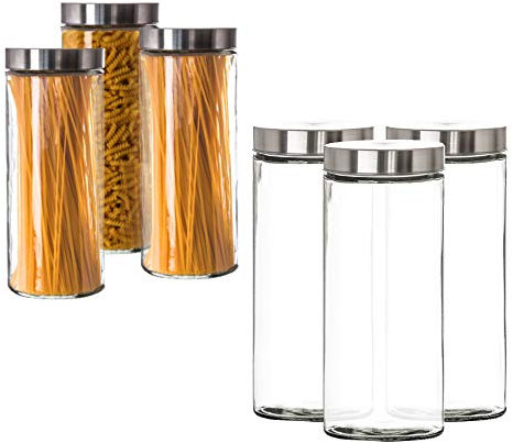 BigDean 3er Set Vorratsgläser 2,2 Liter Set Glas Schraubglas Lebensmittelglas Edelstahldeckel Schraubverschluss 27 x 11 cm Spaghettiglas