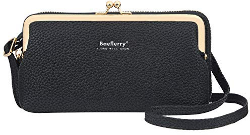 Yixuan Damen Geldbörsen Schultertasche Handy Umhängetasche Handytasche zum Umhängen Handygeldbörse PU Leder Tasche Geldbörse Damen Klein Umhängetasche mit Abnehmbar Schultergurt (Schwarz2)