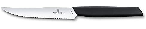 Victorinox Swiss Modern, Steak Knife Set, Set of 2, Extra Sharp Blade, Wavy Edge, 12 cm, Stainless Steel, Black
