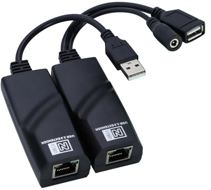 E-SDS USB 2.0 Extender auf RJ45 über Cat5 Cat5E Cat6 bis zu 100 m, USB-Ethernet-Extender über Cat5/5E/6 unterstützt Windows/Mac/Vista, Plug-and-Play, kein Treiber erforderlich, mit 4 USB-Hub
