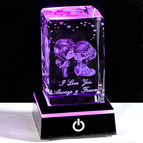 Cadeau en cristal 3D gravé personnalisé pour couples d'amour