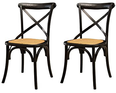 Biscottini Pack de 2 Sillas de Comedor Ratan 86x42x46 cm - Sillas Cocina Madera Vintage - Silla Comedor Muebles Rusticos