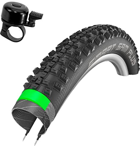 1 x Schwalbe SMART SAM Plus Performance Fahrradreifen DD GreenGuard Pannenschutz E-50 Fahrrad Mantel Decke 57-559 (26,0 x 2,25) inkl. Fahrradklingel