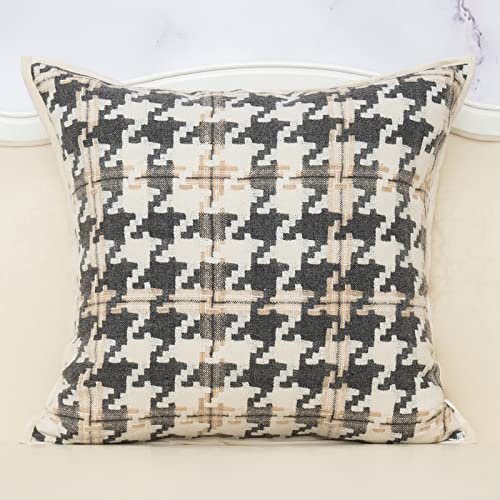 Alerfa 50 x 50 cm Hellbraun gebrochenes Weiß dunkelgrau Hahnentritt Kissenbezug Luxus Moderne Baumwolle Samt quadratische Wurfkissenbezug dekoratives Kissen für Couch Sofa Wohnzimmer Schlafzimmer