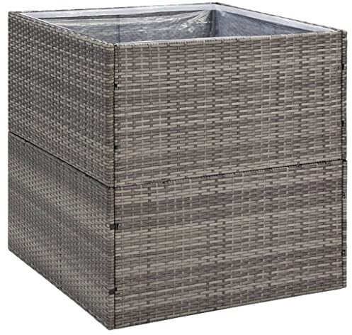 vidaXL Jardinière Pot de Fleurs Bac à Fleurs Pot de Plantes de Jardin Balcon Terrasse Patio Extérieur Gris 80x80x80 cm Résine Tressée