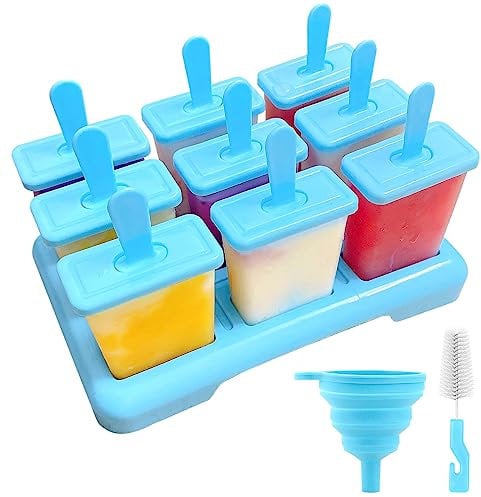 Alinana Eisformen Eis am Stiel, 9 Eisformen Wiederverwendbar, Individuelles Abtauen Eis am Stiel Formen, BPA Frei Eisformen- Kommt mit Einer Reinigungsbürste und Silikon Falttrichter