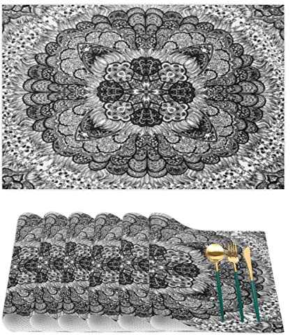 Set mit 6 indischen Stamm-Illustrationen, Tischsets für Esstisch, rutschfest, schmutzabweisend, afrikanische Kultur, langlebige PVC-Tischsets für Party, Esszimmer, Dekoration (30,5 x 45,7 cm)