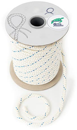 HonuNautic Ankerleine 30 m | 6mm Durchmesser | weiß mit blauem Kennfaden | 660 kg Bruchlast | Polyester auf Spule | Boot Yacht Schiff Festmacher Tau Tauwerk