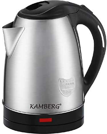 Kamberg - Bouilloire Électrique Inox 18/10-1,8 Litres - 1500 W - Ébullition rapide - Design Compact - sans BPA - 0008126, Acier Brossé