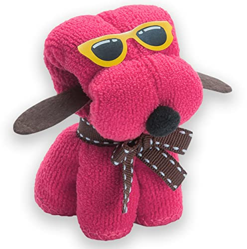 noTrash2003 Lot de 3 gants de toilette pour enfant en forme de chien drôle - En microfibre 310 g/m² - 20 cm x 20 cm - Dans une boîte cadeau (rose)