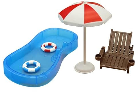 Miniatur-Strandstuhl, Miniatur Strand Sonnenschirm Liegestuhl Strand Stuhl Tisch Puppenliegestuhl Klappstuhl Miniliegestuhl für Puppe Garten Strand Mikrolandschaft DIY Deko