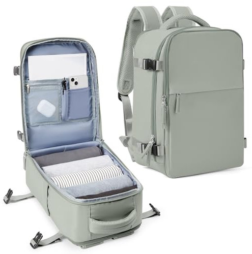 SZLX Mochila Viaje Cabina Avion 40x20x25 para Ryanair Maletas de Viaje Cabina Mujer Mochila Equipaje de Mano Easyjet Travel Backpack Bolsa Viaje Hombre Mochila Portatil Impermeable,Verde grisáceo