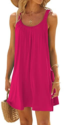 Edhomenn Beach Dress for Women Bikini Cover Up Sleeveless Mini Dress Bathing Suit Swimming Summer Cover Up (02 Rosy Red, L)