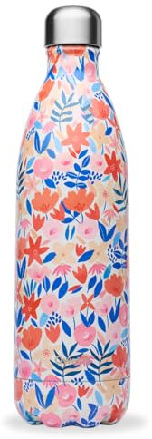 Qwetch - Bouteille Isotherme Originals Flora Rouge 1L - 24h Froid et 12h Chaud - Etanche, Sans BPA & Réutilisable - Gourde inox isotherme pour Sport, Voyage, Bureau, Randonnée