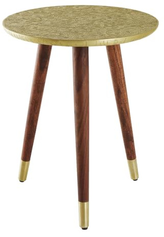 Riess Ambiente Design Beistelltisch Alcazar 50cm antik Gold Metall Akazie Handarbeit rund Couchtisch für Dein Wohnzimmer