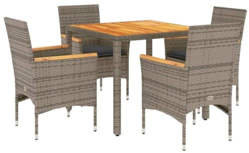 vidaXL Garten Essgruppe 5-TLG., Gartenmöbel Set mit Kissen, Gartengarnitur Tisch 4 Stühle, Lounge Sitzgruppe Sitzgarnitur, Grau Poly Rattan Akazie